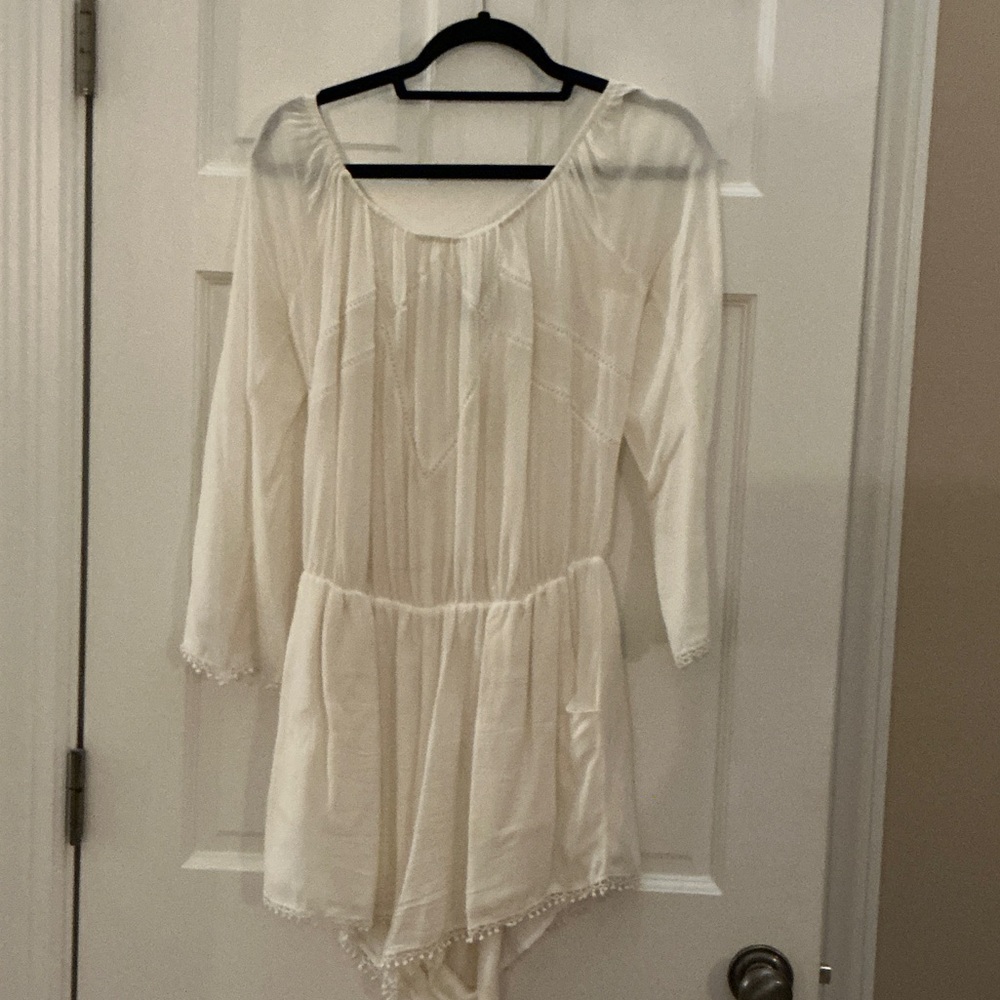 White Long Sleeve Shorts Romper